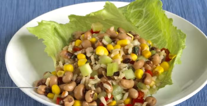 black-eye peas, corn and rice salad